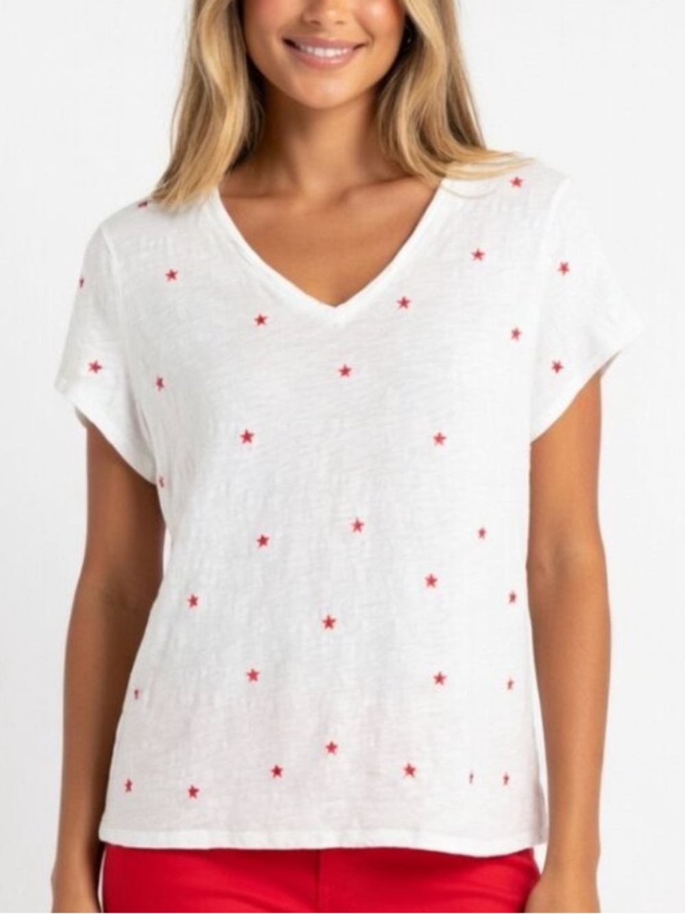 Cynthia Rowley White V-Neck Tee with Red & Blue Ice Cream Motif